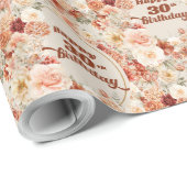 Herfst terracotta blush bordeaux boho 30ste verjaa cadeaupapier (Rol Hoek)
