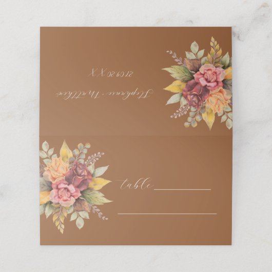 Herfst Terracotta Boho Bloemen Rustieke Bruiloft Plaatskaartje (Buitenkant ongevouwen)