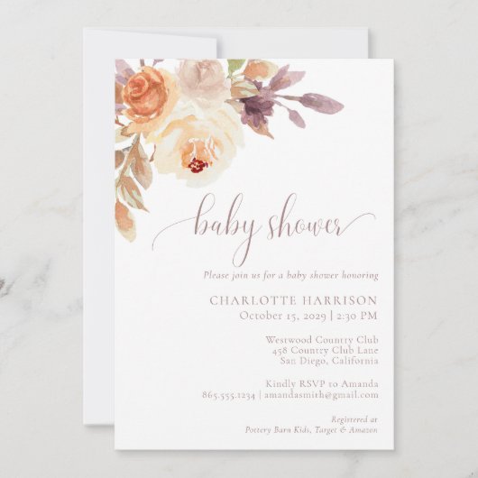 Herfst Terracotta Boho Floral | BABY SHOWER Kaart (Voorkant)