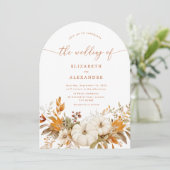 Herfst terracotta boog moderne foto bruiloft kaart (Staand voorkant)