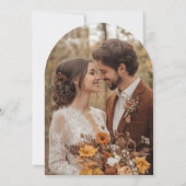 Herfst terracotta boog moderne foto bruiloft kaart (Achterkant)