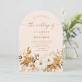 Herfst terracotta boog moderne foto bruiloft kaart (Staand voorkant)