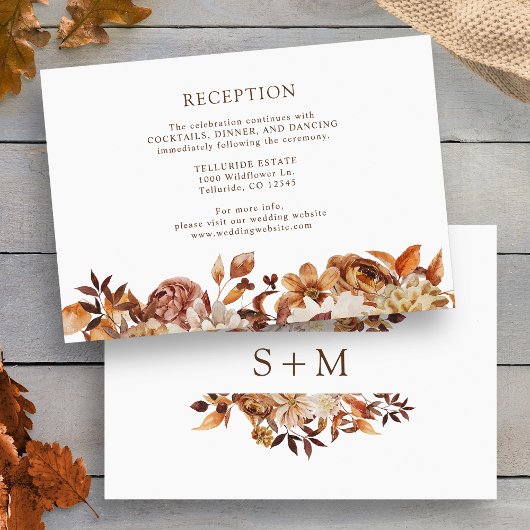 Herfst Terracotta Botanical Wedding Reception Informatiekaartje