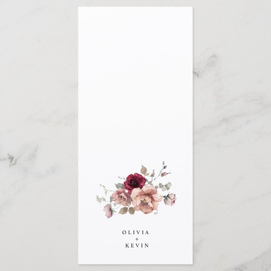 Herfst Terracotta Bourgondië aardachtig bloemenbru Menu (Achterkant)