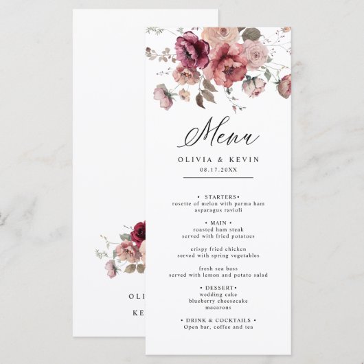 Herfst Terracotta Bourgondië aardachtig bloemenbru Menu (Voorkant / Achterkant)