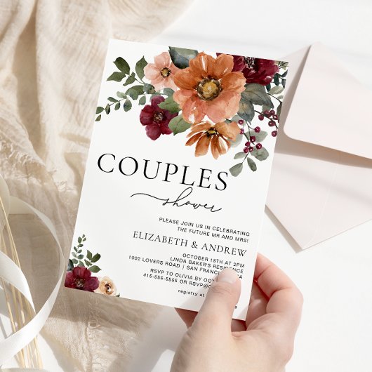 Herfst Terracotta Bourgondië Bloemenkoppels Douche Kaart