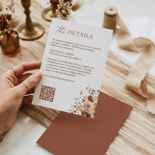 Herfst Terracotta Bruiloft Details QR Code Informatiekaartje