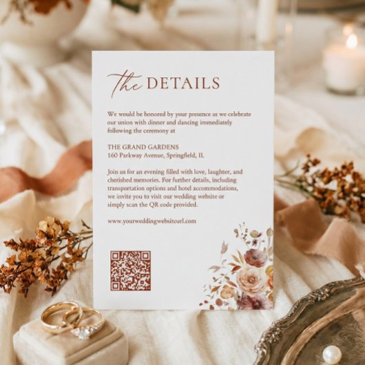 Herfst Terracotta Bruiloft Details QR Code Informatiekaartje