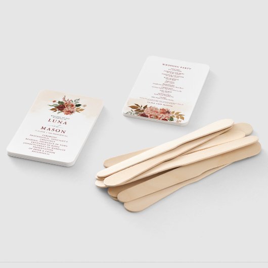 Herfst Terracotta Burgundy Floral Wedding Programm Handwaaier (Niet-gemonteerd)