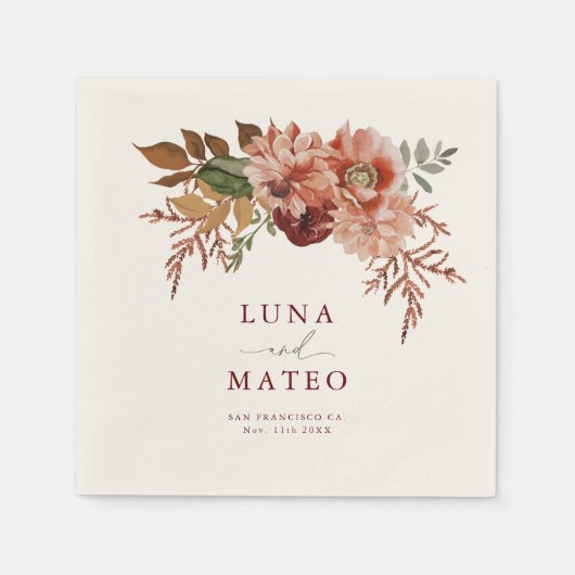 Herfst Terracotta en Burgundy Floral Wedding Invit Servet (Voorkant)