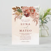 Herfst Terracotta en Burgundy Floral Wedding Kaart (Staand voorkant)