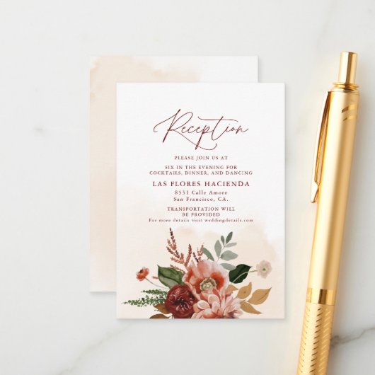 Herfst Terracotta en Burgundy Reception Informatiekaartje (Voorkant / Achterkant in situ)