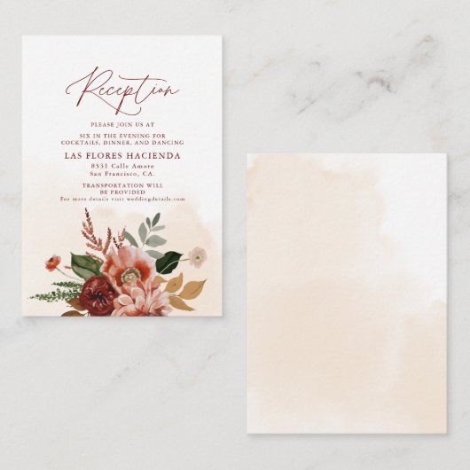 Herfst Terracotta en Burgundy Reception Informatiekaartje (Voorkant / Achterkant)