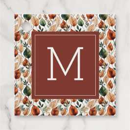 Herfst terracotta en saliebladeren patroon monogra bedankjes labels