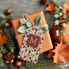Herfst terracotta en saliebladeren patroon monogra cadeaulabel