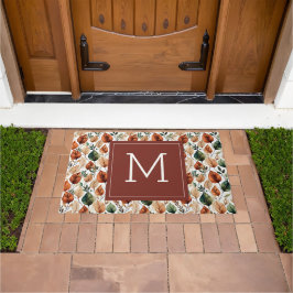 Herfst terracotta en saliebladeren patroon monogra deurmat