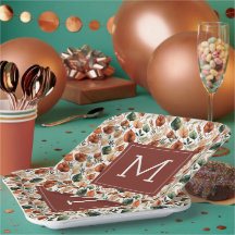 Herfst terracotta en saliebladeren patroon monogra