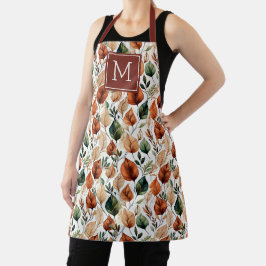 Herfst terracotta en saliebladeren patroon monogra schort