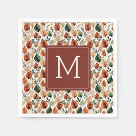 Herfst terracotta en saliebladeren patroon monogra servet