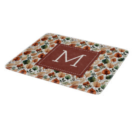 Herfst terracotta en saliebladeren patroon monogra snijplank