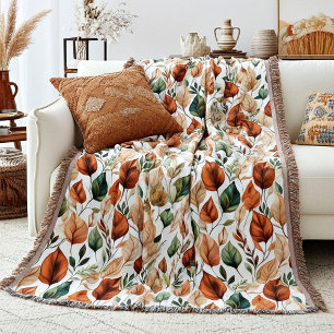 Herfst terracotta en saliebladerenpatroon deken