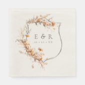 Herfst Terracotta Floral Crest Monogram Huwelijk Servet (Voorkant)