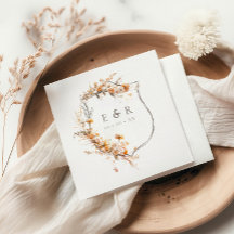 Herfst Terracotta Floral Crest Monogram Huwelijk