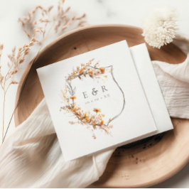 Herfst Terracotta Floral Crest Monogram Huwelijk Servet