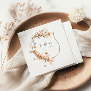 Herfst Terracotta Floral Crest Monogram Huwelijk Servet