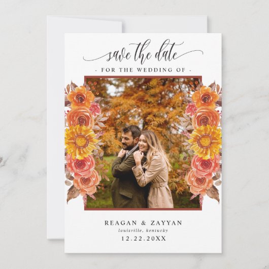 Herfst Terracotta Floral foto slaat de datum op Save The Date (Voorkant)