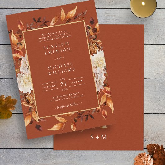 Herfst Terracotta Floral Wedding Kaart