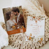 Herfst terracotta Foto elegante QR code bruiloft Kaart