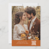 Herfst terracotta Foto elegante QR code bruiloft Kaart (Achterkant)