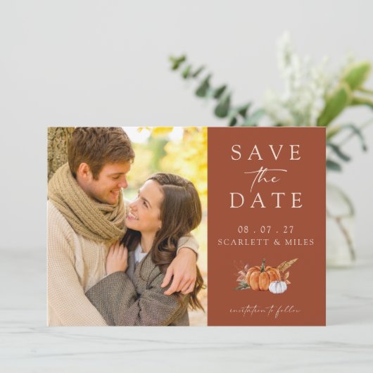 Herfst Terracotta Foto Save The Date (Staand voorkant)