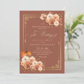 Herfst Terracotta Gouden Bloemen Boho Rustieke bru Kaart (Staand voorkant)