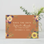 Herfst Terracotta Gouden Bloemige Bruiloft Save The Date (Staand voorkant)