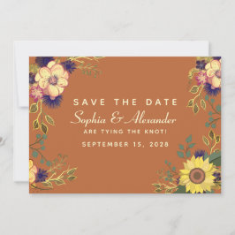Herfst Terracotta Gouden Bloemige Bruiloft Save The Date