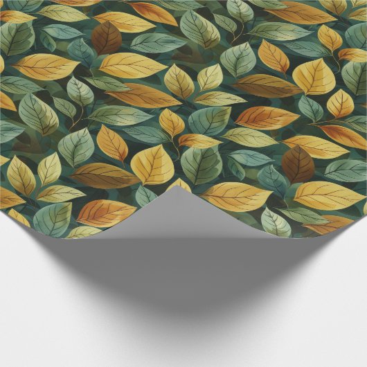 Herfst terracotta groen geel sinaasappel val blade cadeaupapier (Hoek)