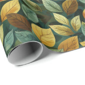 Herfst terracotta groen geel sinaasappel val blade cadeaupapier (Rol Hoek)