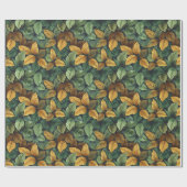 Herfst terracotta groen geel sinaasappel val blade cadeaupapier (Vlak)