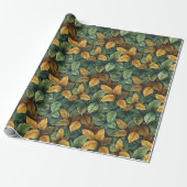 Herfst terracotta groen geel sinaasappel val blade cadeaupapier (Uitgerold)