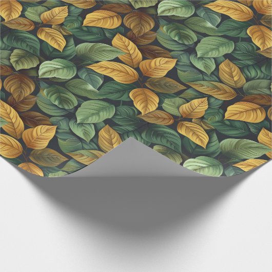 Herfst terracotta groen geel sinaasappel val blade cadeaupapier (Hoek)