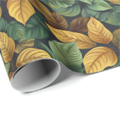 Herfst terracotta groen geel sinaasappel val blade cadeaupapier (Rol Hoek)