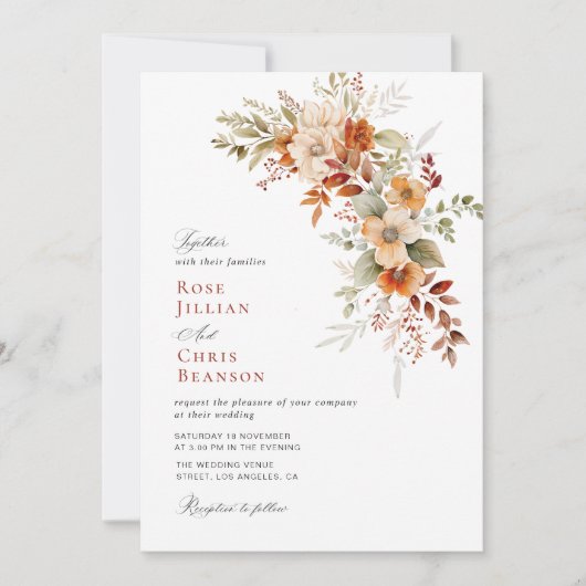 herfst terracotta herfst bloemenbruiloft uitnodigi kaart (Voorkant)