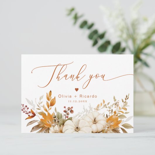 Herfst Terracotta Herfstbruiloft bedankt Kaart (Staand voorkant)
