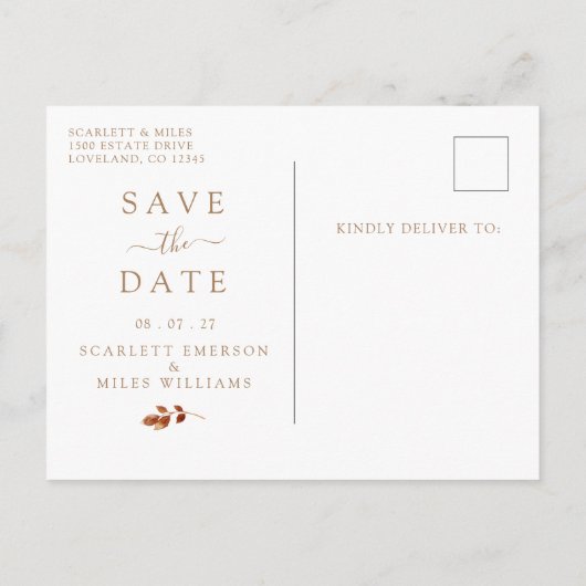 Herfst Terracotta laat foto op de datum opslaan Aankondigingskaart (Achterkant)