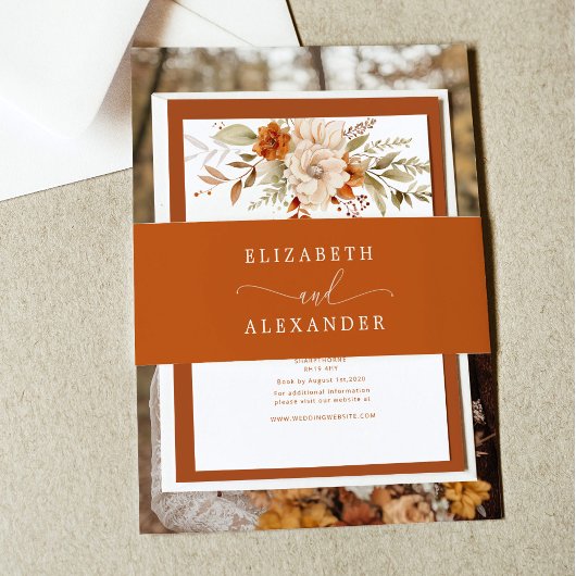 Herfst Terracotta Moderne kalligrafie bruiloft Uitnodigingen Wikkel