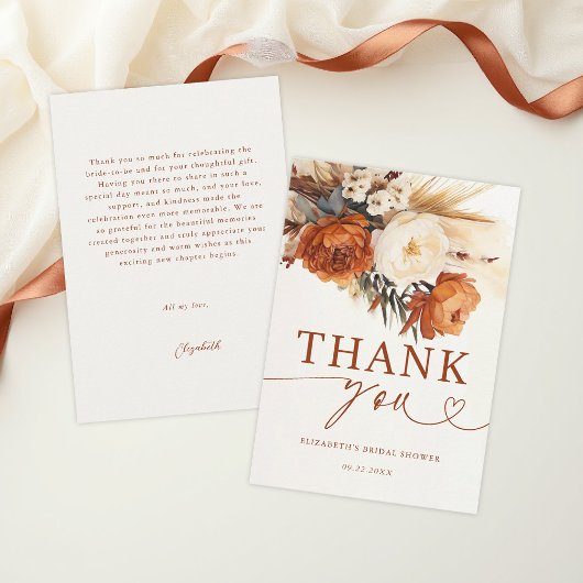 Herfst Terracotta Pampas Boho Bruiloft Feest Bedankkaart
