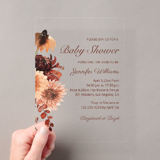 Herfst Terracotta Roestig Bloemig Baby Shower Chic Acryl Uitnodigingen