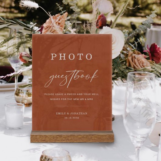 Herfst Terracotta Trouwfoto Gastboek Acryl Bord